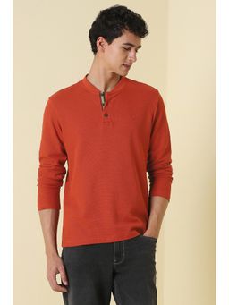 Allen Solly - Men Rust Textured Henley Neck T-Shirt