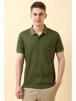 Allen Solly - Men Olive Printed Polo T-Shirt