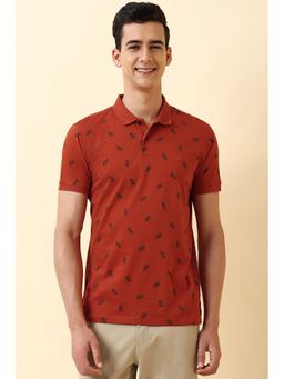 Allen Solly - Men Red Paisley Printed Polo T-Shirt