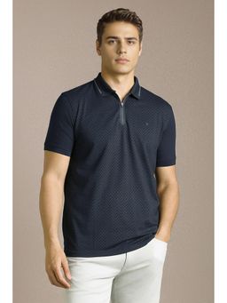 Louis Philippe - Men Navy Blue Printed Polo T-Shirt