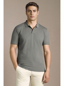 Louis Philippe - Men Grey Textured Polo T-Shirt