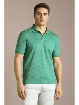 Louis Philippe - Men Green Textured Polo T-Shirt