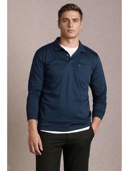 Louis Philippe - Men Navy Blue Solid Polo T-Shirt