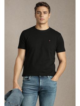 Louis Philippe - Men Black Solid Crew Neck T-Shirt