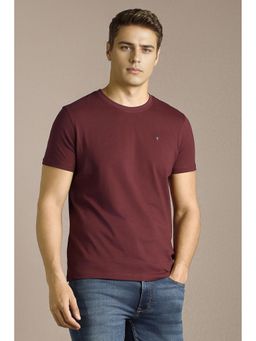 Louis Philippe - Men Maroon Solid Crew Neck T-Shirt