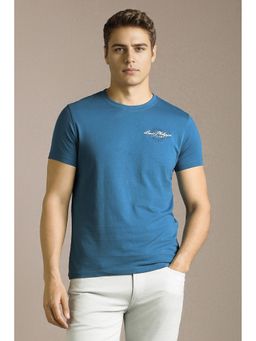 Louis Philippe - Men Blue Textured Crew Neck T-Shirt