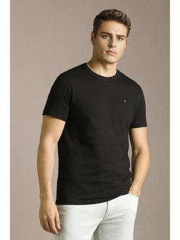 Louis Philippe - Men Black Solid Crew Neck T-Shirt