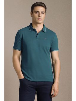 Louis Philippe - Men Green Textured Polo T-Shirt