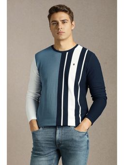 Louis Philippe - Men Navy Blue Colorblock Crew Neck T-Shirt
