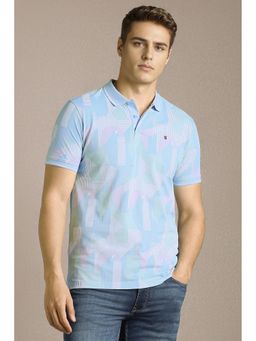 Louis Philippe - Men Light Blue Printed Polo T-Shirt