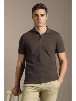 Louis Philippe - Men Brown Solid Regular Fit Polo T-Shirt