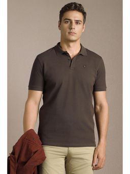 Louis Philippe - Men Brown Textured Slim Fit Polo T-Shirt