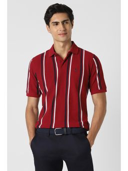Peter England - Men Red Stripes Polo T-Shirt