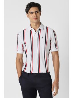 Peter England - Men White Stripes Polo T-Shirt