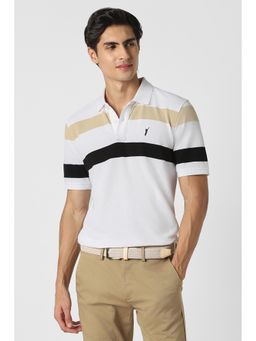 Peter England - Men White Stripes Polo T-Shirt