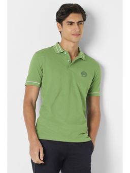 Peter England - Men Green Textured Polo T-Shirt