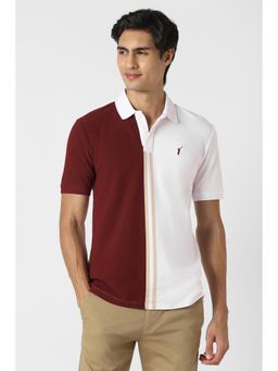 Peter England - Men Maroon Colorblock Polo T-Shirt