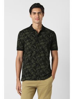 Peter England - Men Black Floral Printed Polo T-Shirt
