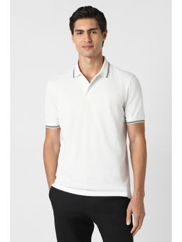 Peter England - Men White Textured Polo T-Shirt