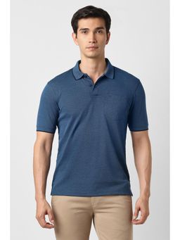 Peter England - Men Navy Blue Textured Polo T-Shirt