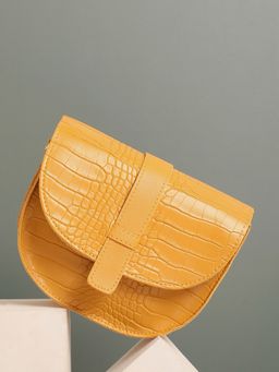 Haute Sauce - Mustard Yellow Textured Vegan Leather Sling Bag