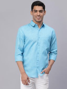 NEUDIS - Men Turquoise Full Sleeves Casual Shirt