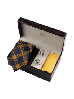 The Tie Hub - Blue Checks Necktie With Pocket Square & Cufflinks Gift Set