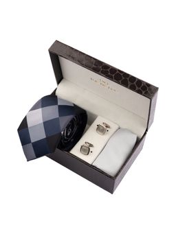 The Tie Hub - Grey Checks Necktie With Pocket Square & Cufflinks Gift Set