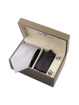 The Tie Hub - Gray Necktie With Pocket Square & Cufflinks Gift Set