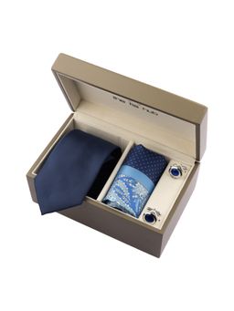 The Tie Hub - Navy Blue Necktie With Pocket Square & Cufflink Gift Set