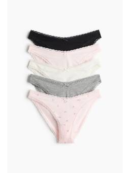 H&M - Women Multi-Color 5-Pack Lace-Trimmed Cotton Briefs