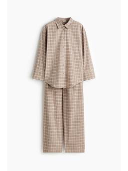 H&M - Women Beige Cotton Flannel Pyjamas and Shirt