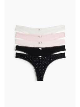 H&M - Women Multi-Color 5-Pack Cotton Thong Briefs