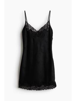 H&M - Women Black Lace-Trimmed Night Slip