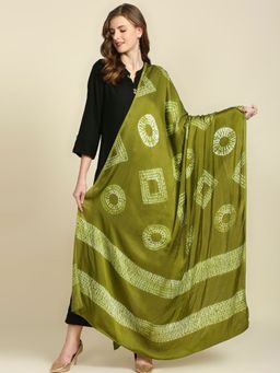 Dupatta Bazaar - Womens Mehendi Green Bandhini Modal Silk Dupatta