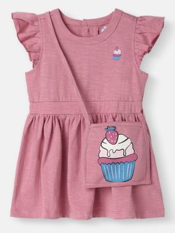 Nautinati - Girls Cotton Print Fit & Flare Dress with Sling Bag (Set of 2)