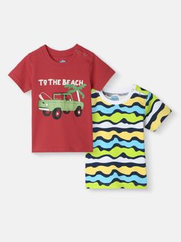 Nautinati - Boys Cotton Beach Printed and Striped T-shirts (Pack of 2)