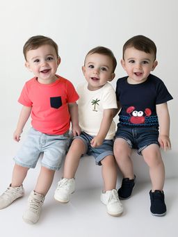 Nautinati - Boys Cotton Print Round Neck T-shirts (Pack of 3)