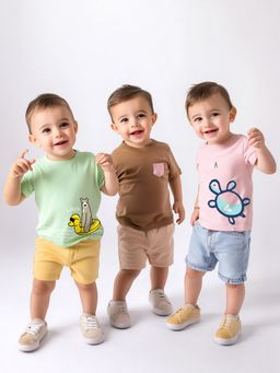 Nautinati - Boys Cotton Print Round Neck T-shirts (Pack of 3)