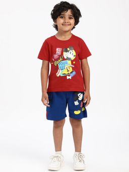 Nautinati - Boys Cotton Mickey Print T-shirt and Cargo Shorts