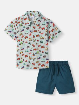 Nautinati - Boys Cotton All-over Vehicle Print Shirt and Shorts