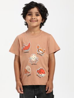 Nautinati - Boys Cotton Beach Print Rib Collar T-Shirt