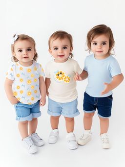 Nautinati - Girls Cotton Fruit Printed Round Neck T-shirts (Pack of 3)