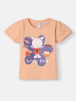 Nautinati - Girls Cotton Foil Printed Cap Sleeves T-shirt