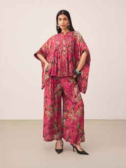 Ritu Kumar - Pink Lurex Floral Top with Palazzo