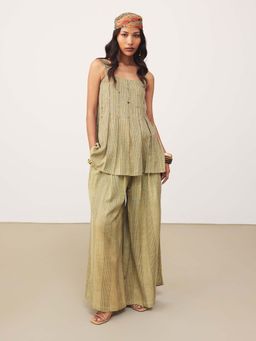 Ritu Kumar - Green Cotton Stripes Top with Palazzo