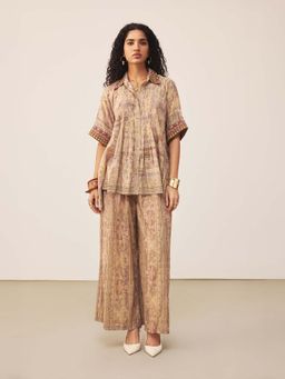 Ritu Kumar - Yellow Polyester Printed Shirt with Palazzo