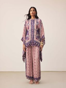 Ritu Kumar - Purple Satin Abstract Kaftan with Palazzo