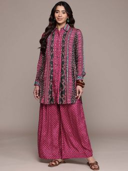 Ritu Kumar - Pink Viscose Blend Printed Shirt with Pant