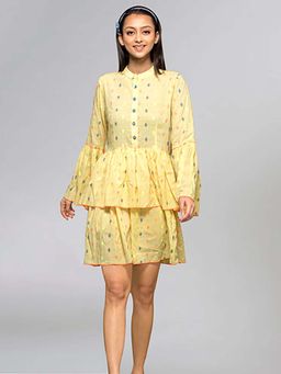 First Resort by Ramola Bachchan - Lemon Yellow Frill A Line Mini Dress